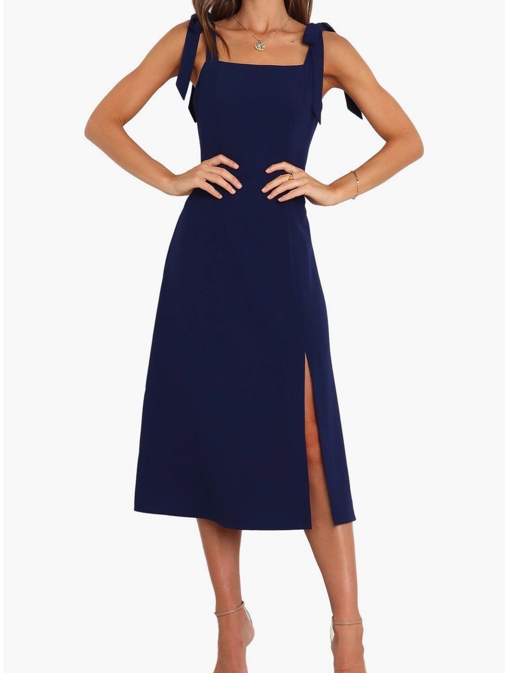 Petal & Pup Navy Tie-Strap Midi Dress  |  NORDSTROM